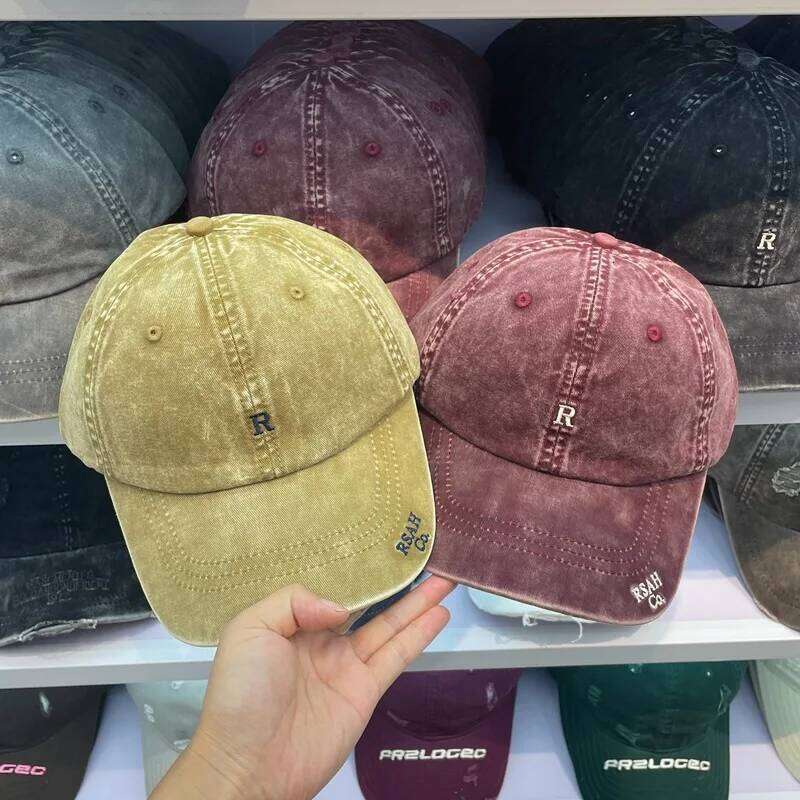 R Letter Embroidered Wash Vintage Baseball Men And Women Showing Small Casual Face Made Old Cap For Shade KJ202410147 Y260115