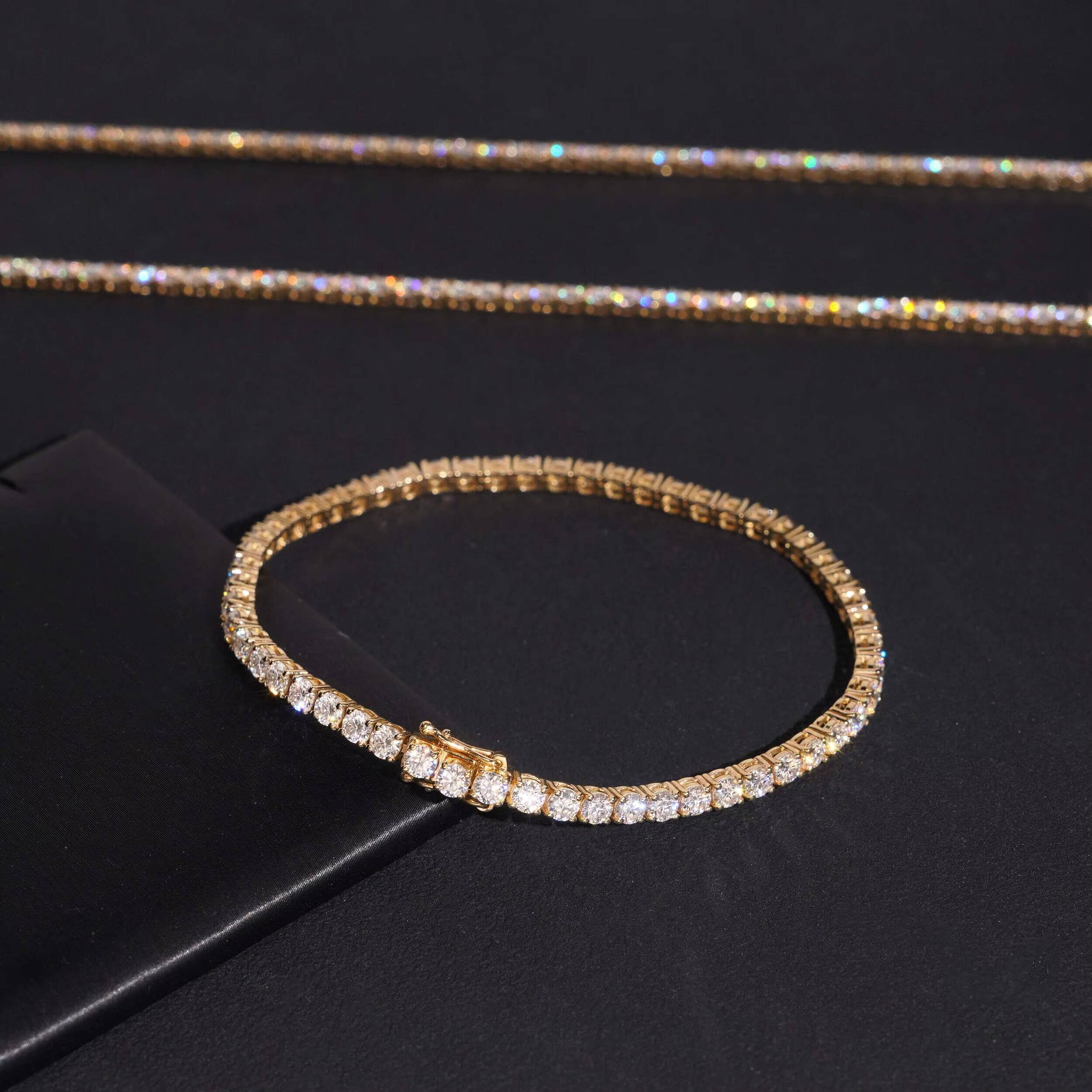 Pass Diamond Tester Men Jewelry 10K Real Yellow Gold VVS Moissanite Diamond Tennis Chain 3MM