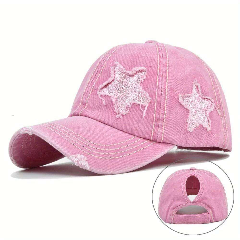 Solid Colour Washed Shabby Baseball Women Men Ponytail Cap Flash Star Fashion Sun Outdoor Cycling Travel Hikin Dad Hat Y260115