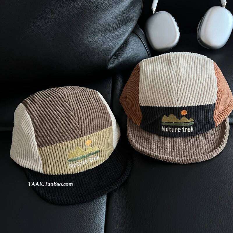 Retro Literary Embroidery Corduroy Tooling Style Men's Hats Autumn Outdoor Casual Versatile Short-brimmed Baseball Caps Women Y260115