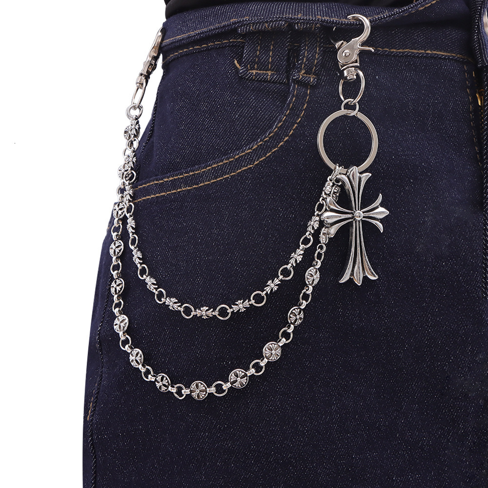 Luxury Brand Designer Jewelry Hip Hop Jeans Chain For Men And Women European And American Punk Crow Cross Chain With Skirt Multi-Element Double-Layer 