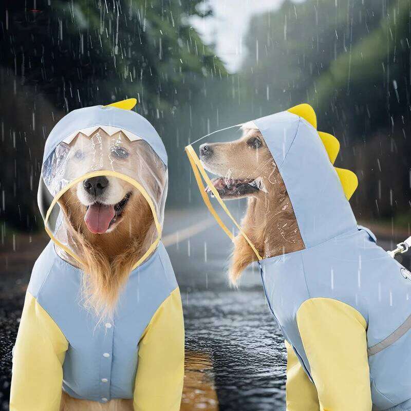 Famous brand Large Dog Dinosaur Raincoat Golden Retriever Four Legged Waterproof Clothes Pet Summer All Inclusive With Tail Stereo Rain Ponch pupakaIK
