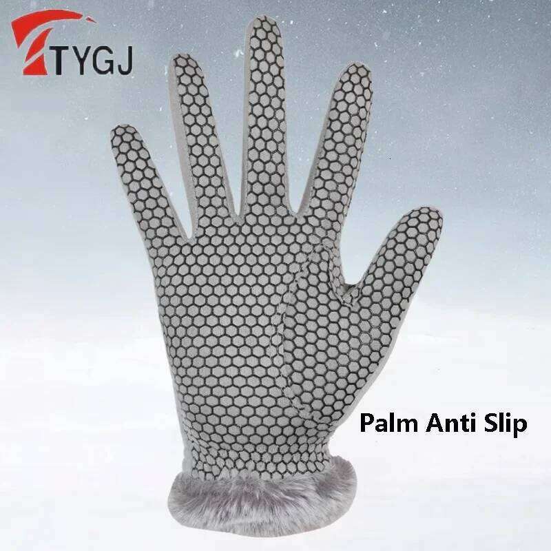 TTYGJ Autumn and Winter Golf Women with Thickened Plush Warm Gloves for Both Hands Anti-slip Sports Mittens Cycling Y260115