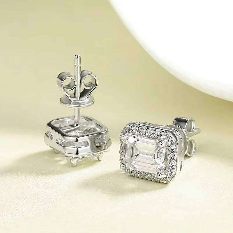 Valentine's Day FEOBUR 0.5/1/2ct Emerald Cut Halo Moissanite Stud Earrings 925 Diamond Rectangular Earring Women Bri 26H0115