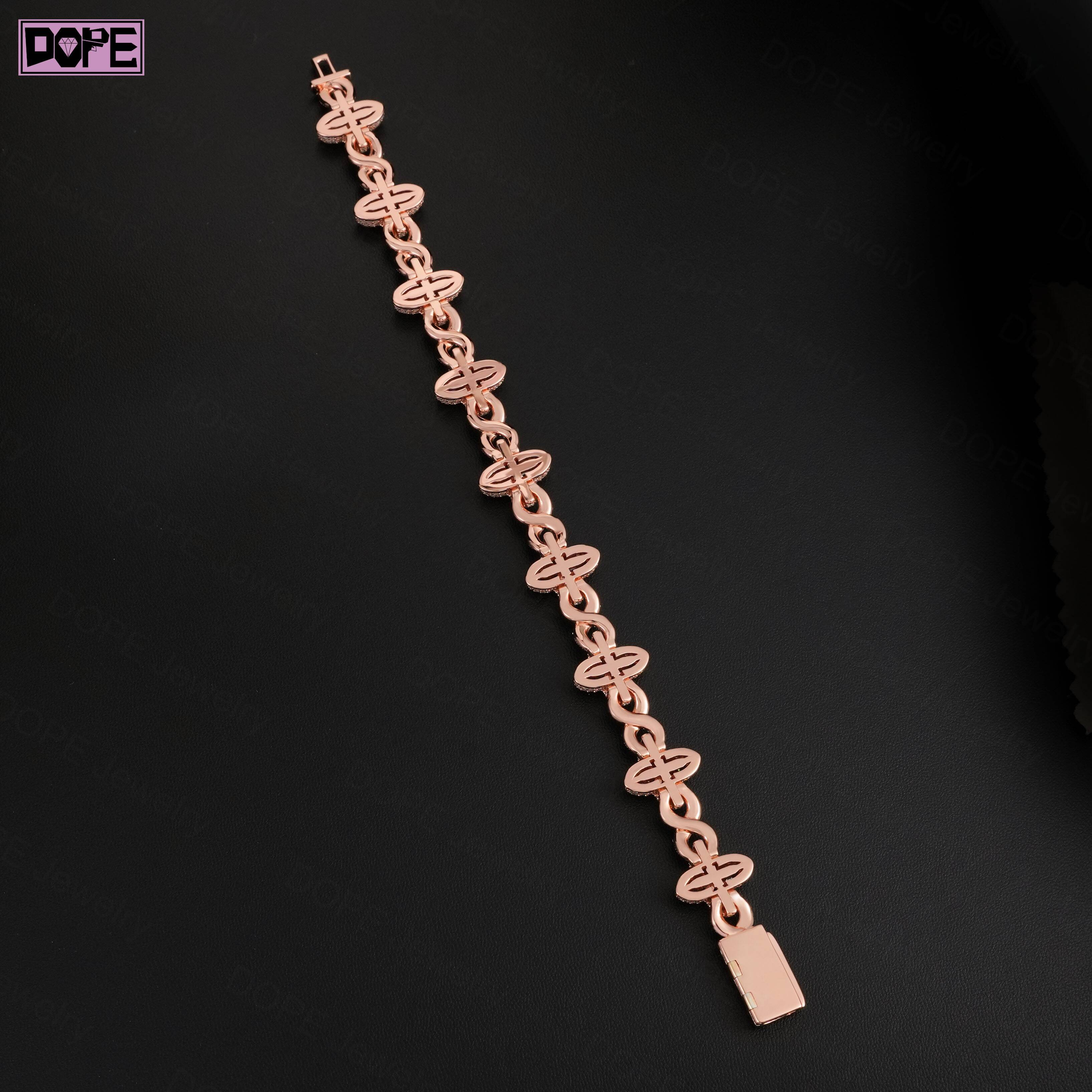 Hip Hop Moissanite Bracelet Infinity 925 Silver VVS Diamond Iced Out Clover Charm Mens Moissanite Cuban Bracelet