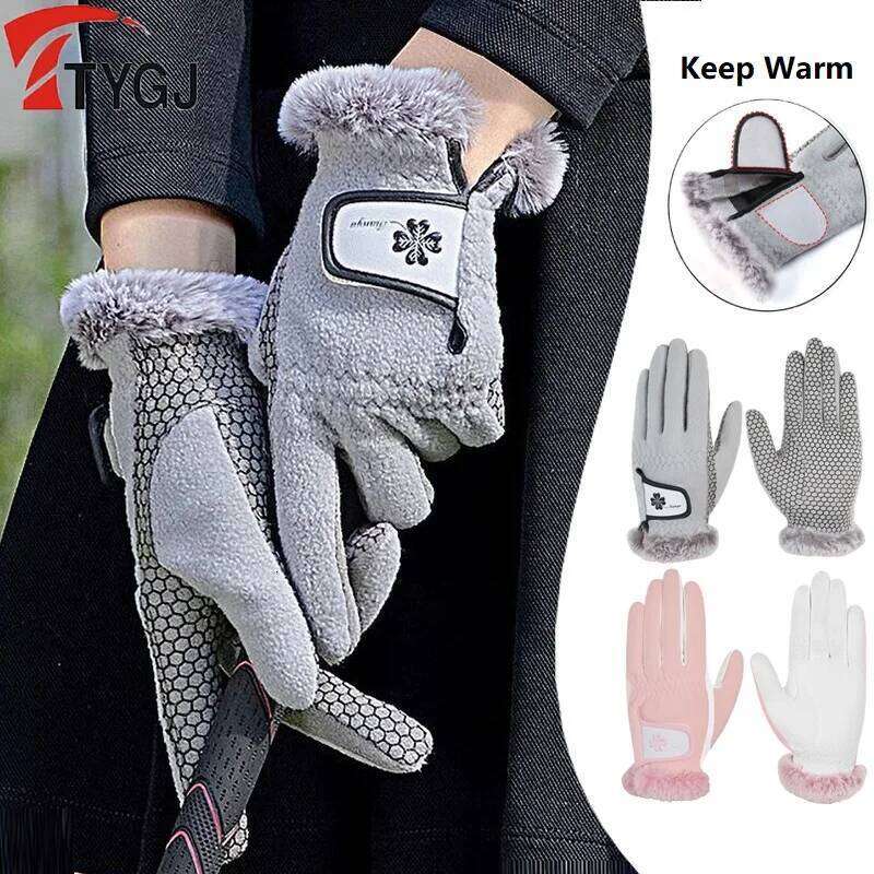 TTYGJ Autumn and Winter Golf Women with Thickened Plush Warm Gloves for Both Hands Anti-slip Sports Mittens Cycling Y260115