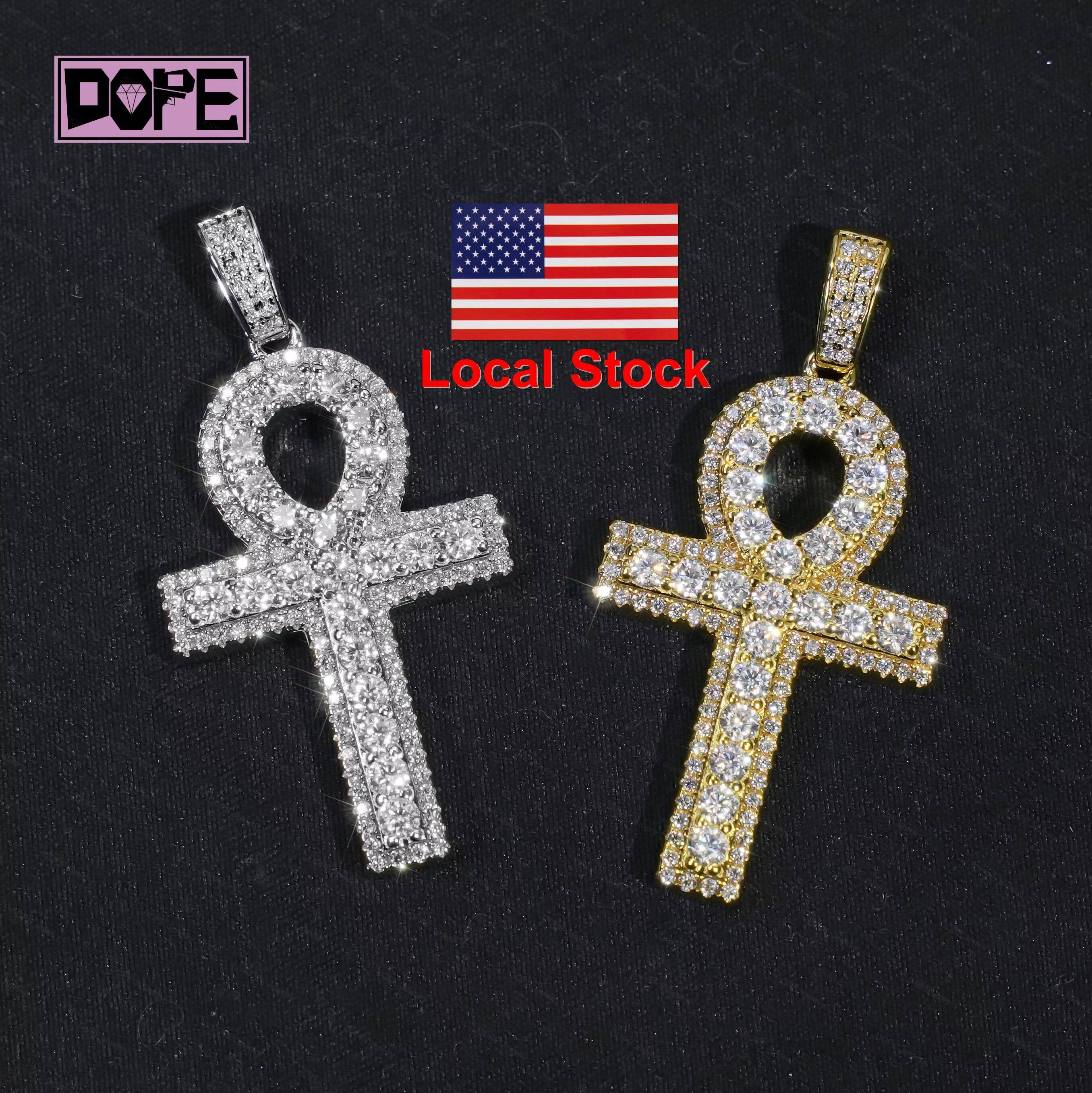 3 Days Dispatch Moissanite Pendant GRA Certified Egyptian Ankh Cross Charm 925 Silver Hip Hop Cross Pendant