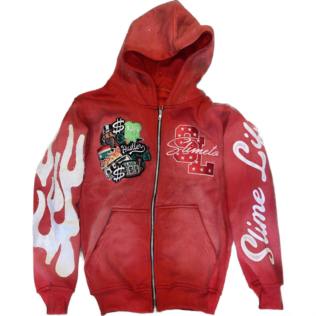 2024 New Trendy Brand Hooded Cardigan Embroidered Street Style Printed Unisex Sweatshirt