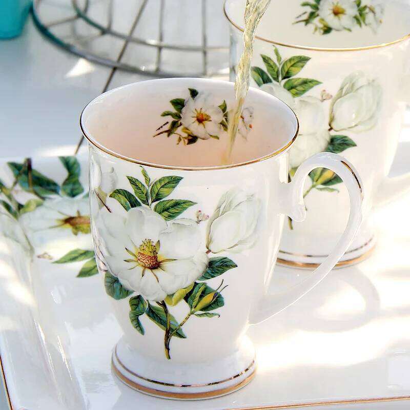Porcelain Coffee Mugs Tableware Floral Painting Drinkware Tea Cups Bone China Craft 300ML Capacity for Home Office Outdoor Dining Heat Resistant Desig