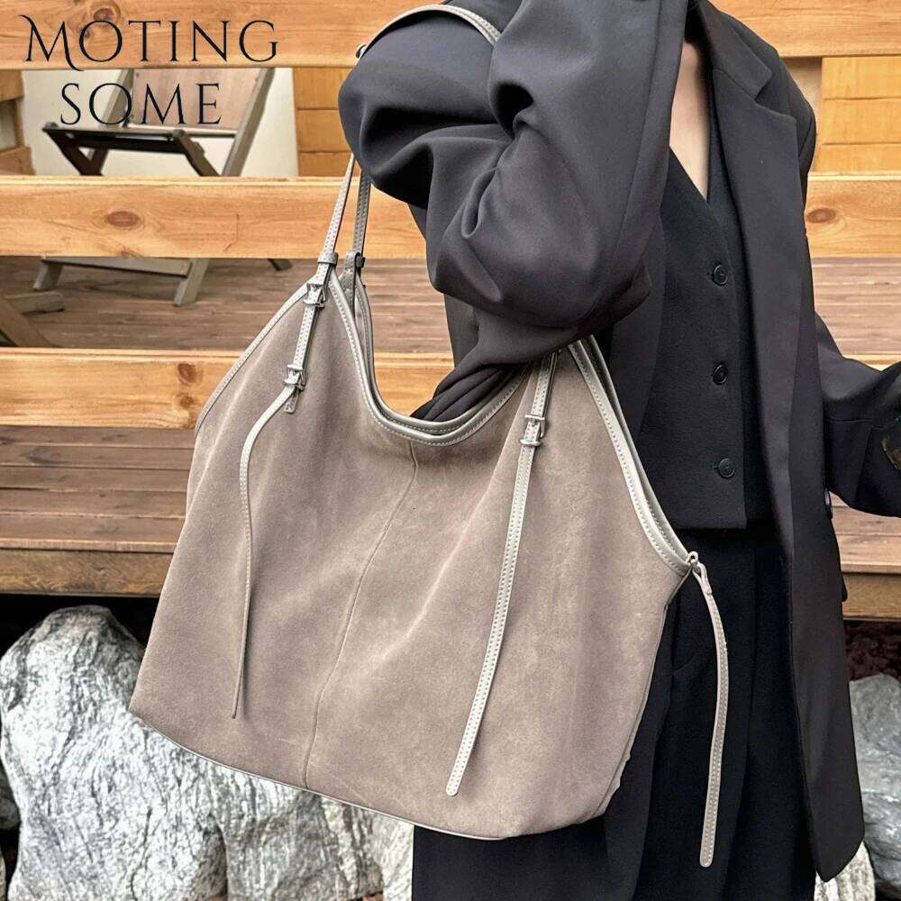 Luxury Shoulder Bags Totes Hobo Motingsome Oversized Suede Leather Bag Women Winter Large Frosted Cowhide Shopper Handbag And Underarm Purse New SENYY