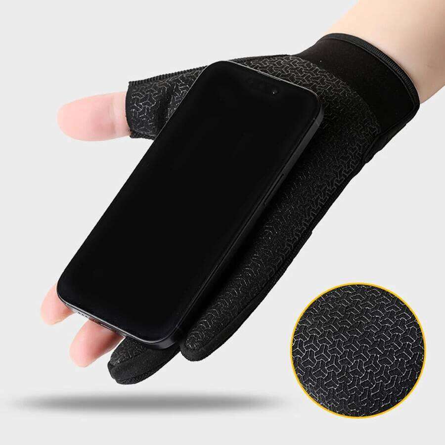 Male outdoor rock climbing training, anti slip rubber protection, exposed finger microfiber leather riding gloves Y260115