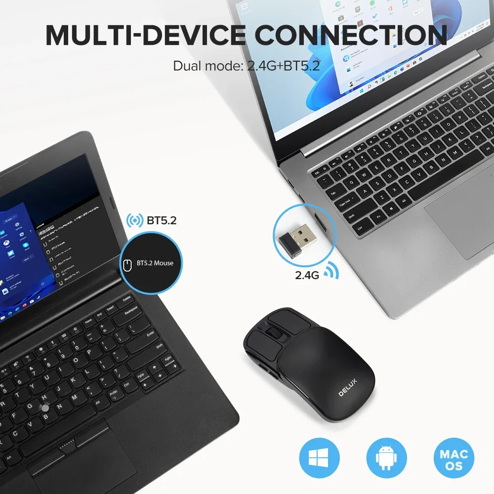Delux Pocket Folding Mouse Wireless 24G Bluetooth52 Silent Click Portable Ultra-light 55g for Tablet Computer PC Mice 260112