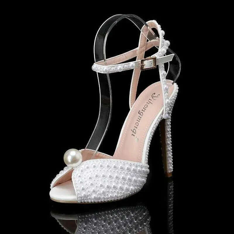 free shipping 2026 New Luxury Famous High Thin Heels Shallow Mouth Rhine high qualitly Pearl Womens Single Shoes Wedding Dress Bridal Shoes