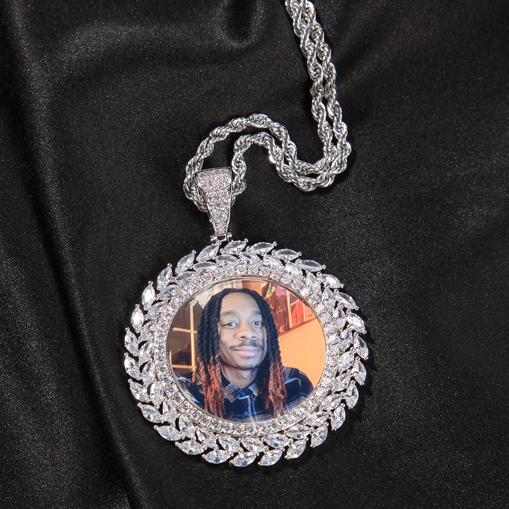 TopBling Hip Hop Custom Memory Photo Pendant Necklace Bling 5A Zircon 18K Real Gold Plated Jewelry