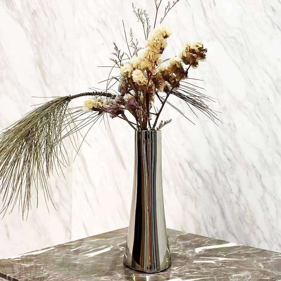 Stainless Steel Silver Metal Small Vase - Simple, Light Luxury Dry Flowers/Simulated Flowers Modern Home Decoration Ornament C260116