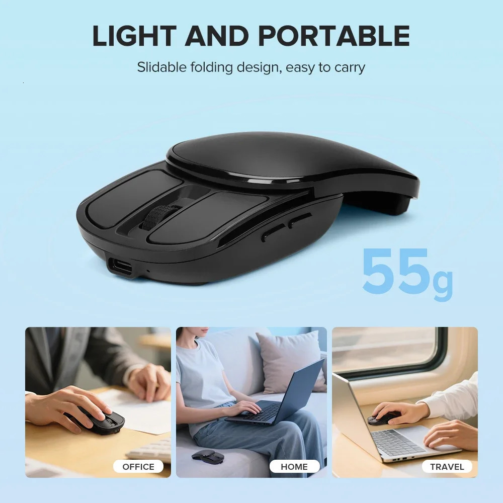 Delux Pocket Folding Mouse Wireless 24G Bluetooth52 Silent Click Portable Ultra-light 55g for Tablet Computer PC Mice 260112