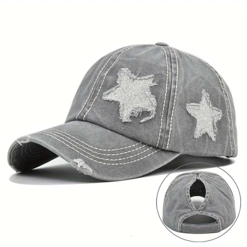 Solid Colour Washed Shabby Baseball Women Men Ponytail Cap Flash Star Fashion Sun Outdoor Cycling Travel Hikin Dad Hat Y260115