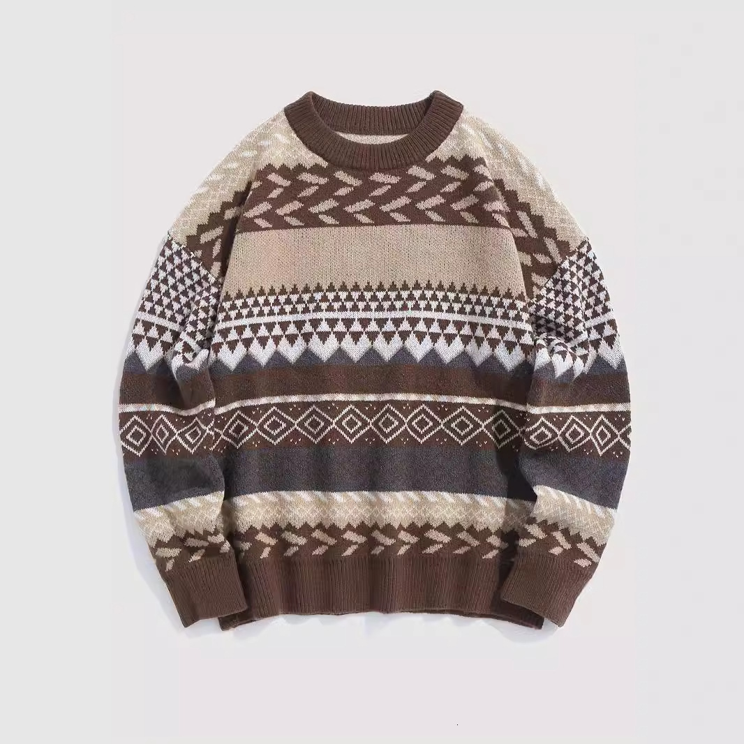 Men's Sweaters Knitted Striped Vintage Sweater Pullover Men Sweater Casual Men's Sweater O-Neck Long Sleeves Retro Striped Print Sweater Jum