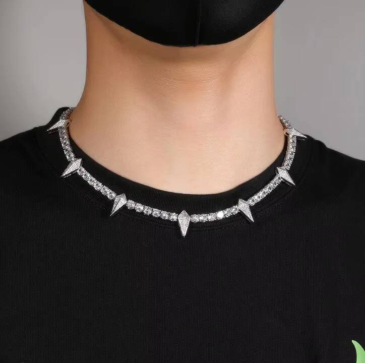 Hip Hop Tennis Necklace Wolf Tooth Soild 925 Silver Chain Jewelry 4mm VVS Moissanite Diamond Tennis Necklace