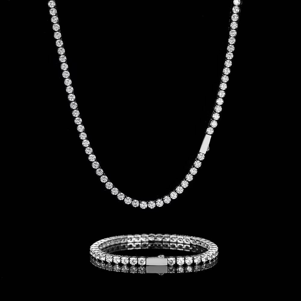 NUOYA Silver Gold Plated Iced Out Diamond Tennis Chain Necklace Waterproof Stainless Steel VVS Moissanite Tennis Chain for Women