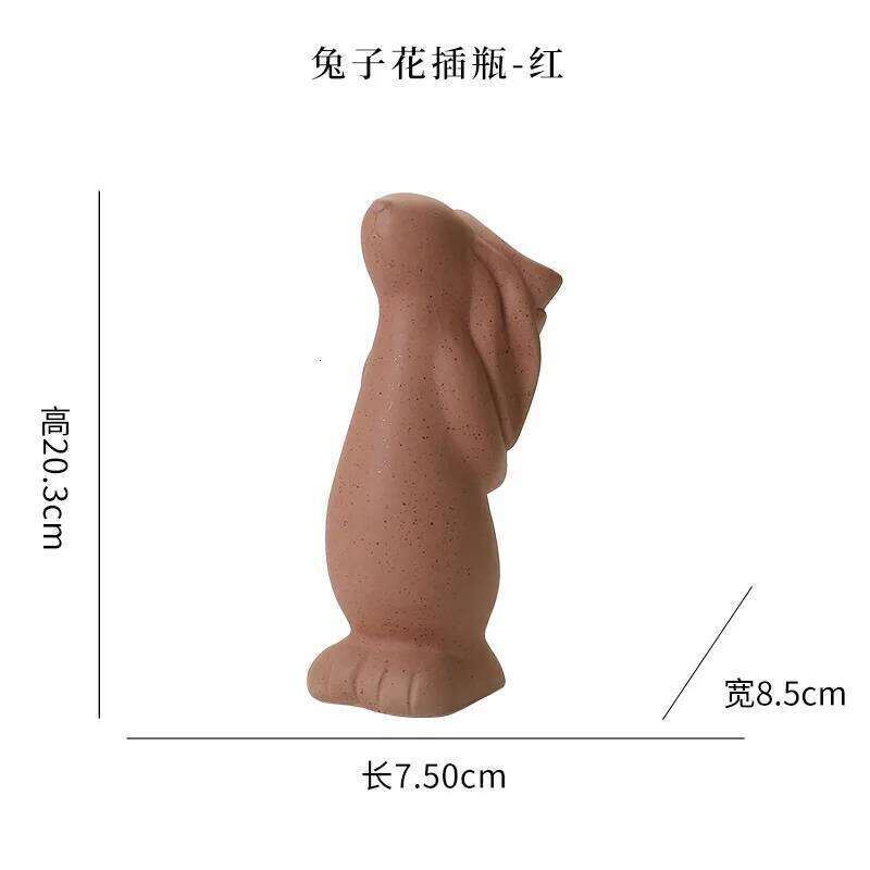 20.3cm Nordic White Ceramic Decoration Dried Vase Foyer Desktop Study Cute Rabbit Ornament Living Room Flower Planter C260116