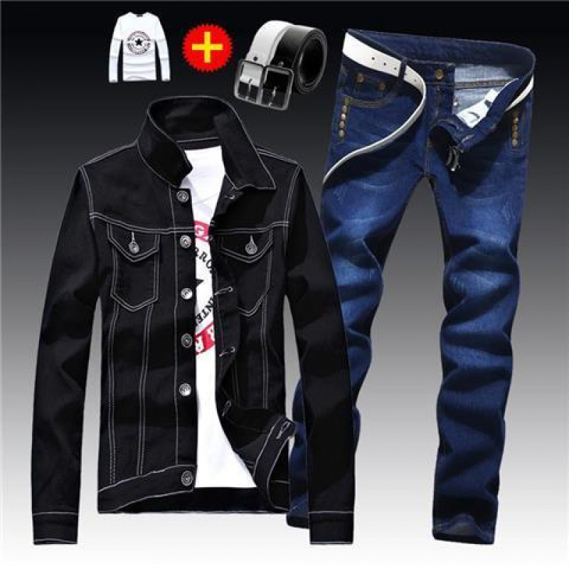 Fashionable mens washed denim jacket jeans pants 2-piece set decal long sleeved jacket casual slim fit mens clothing S-XXXL autumn 240824bj