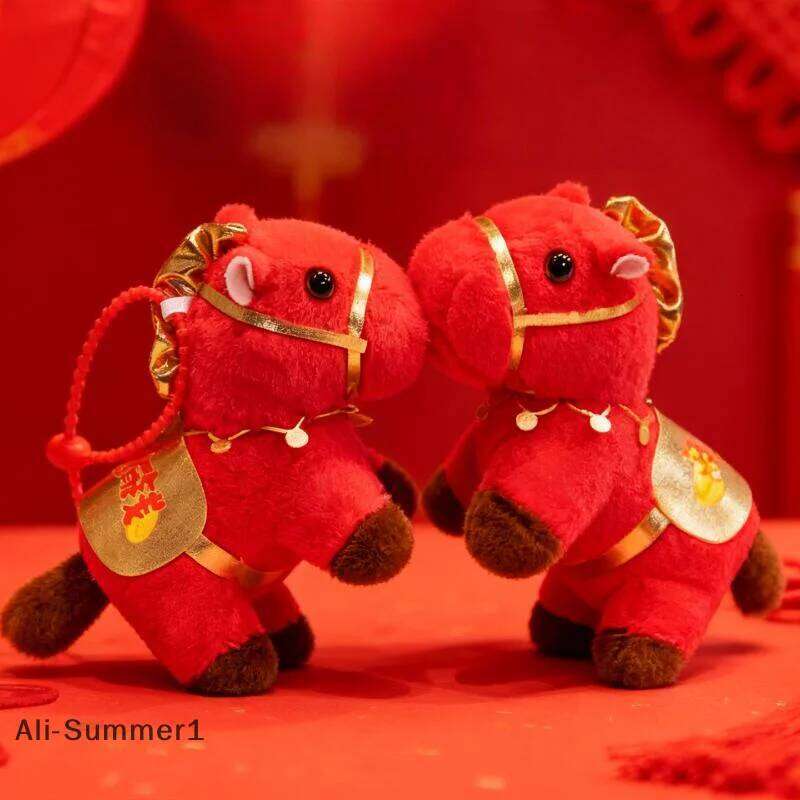 E1Pcs Blessing Message Doll Keychain Red Horse Plush Stuffed Toys Bag Pendant New Year Gift For Friends 26Y0116