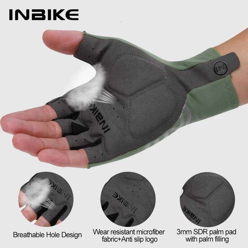 INBIKE Half Finger Sport Fitness MTB Bike Gloves Men Women Riding Thickened Palm Pad Bicycle Cycling Accessories Y260115