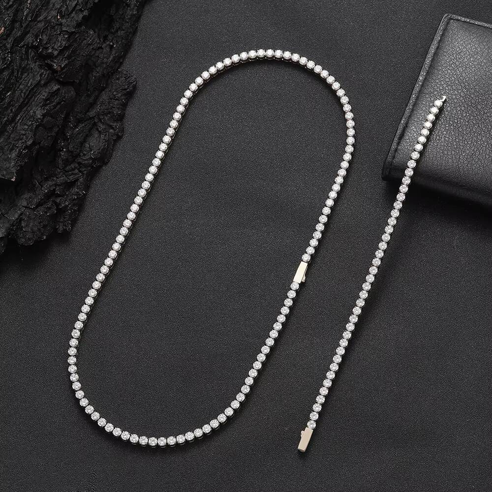 NUOYA Silver Gold Plated Iced Out Diamond Tennis Chain Necklace Waterproof Stainless Steel VVS Moissanite Tennis Chain for Women