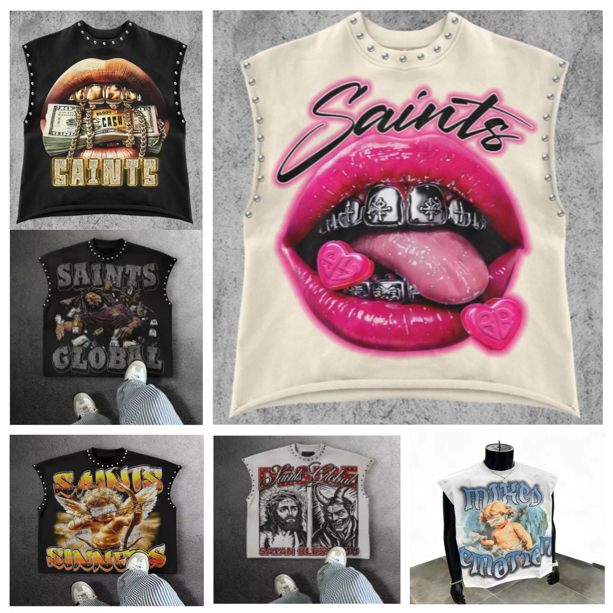 Men's T Shirts Punk Millennium Vintage T-Shirt Subculture Y2k Street Hip-hop Retro Personality Pure Print Loose Daily Casual Beach Sleeveless T-shirt