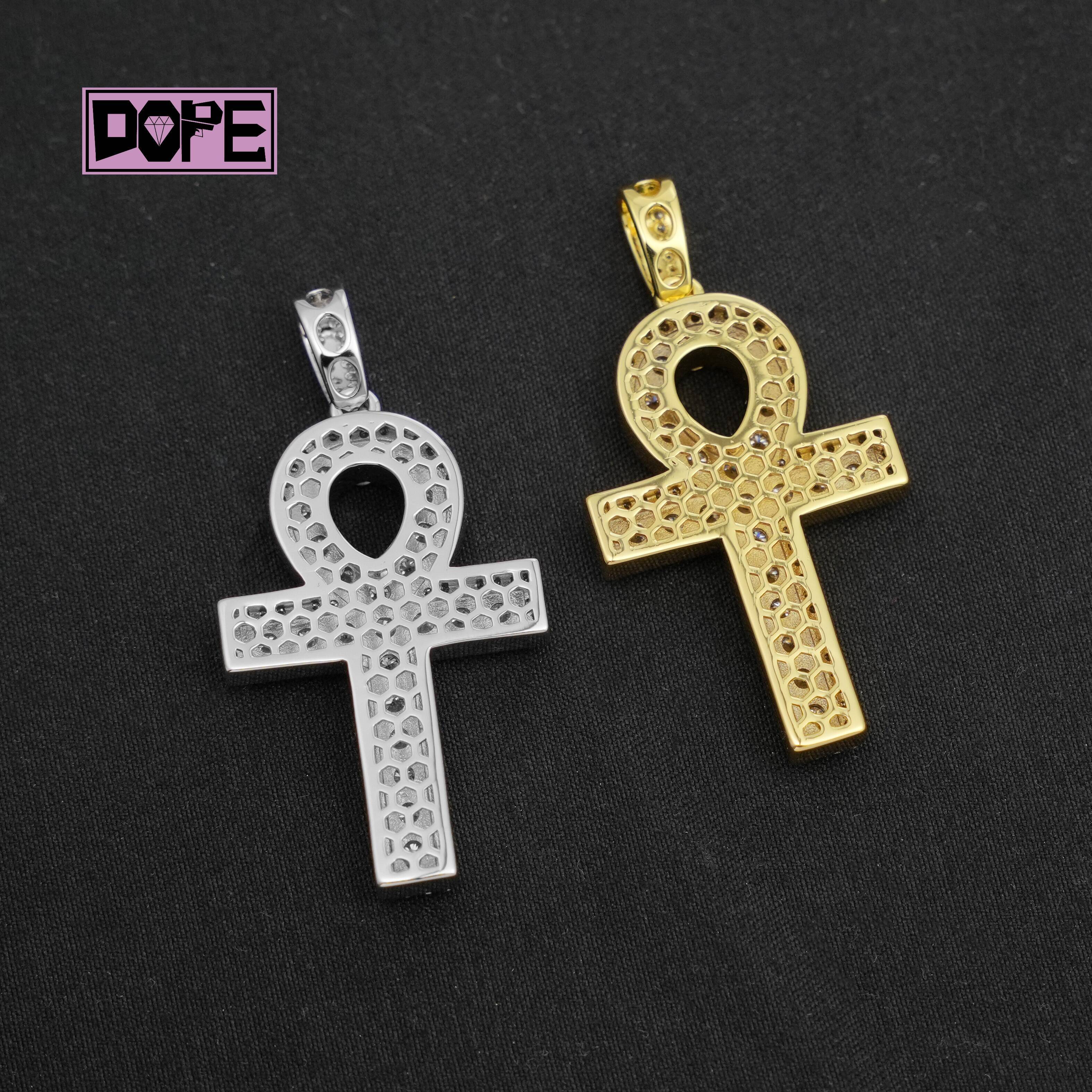 3 Days Dispatch Moissanite Pendant GRA Certified Egyptian Ankh Cross Charm 925 Silver Hip Hop Cross Pendant