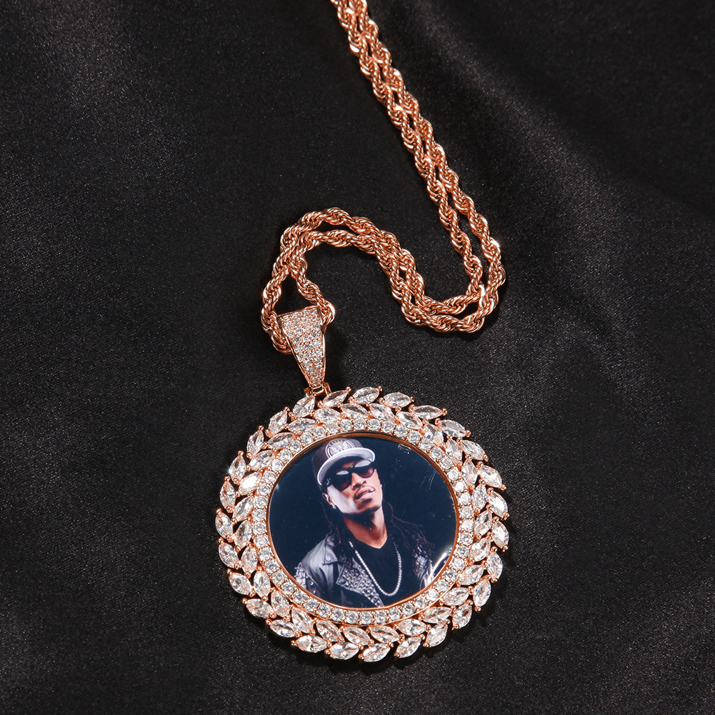 TopBling Hip Hop Custom Memory Photo Pendant Necklace Bling 5A Zircon 18K Real Gold Plated Jewelry
