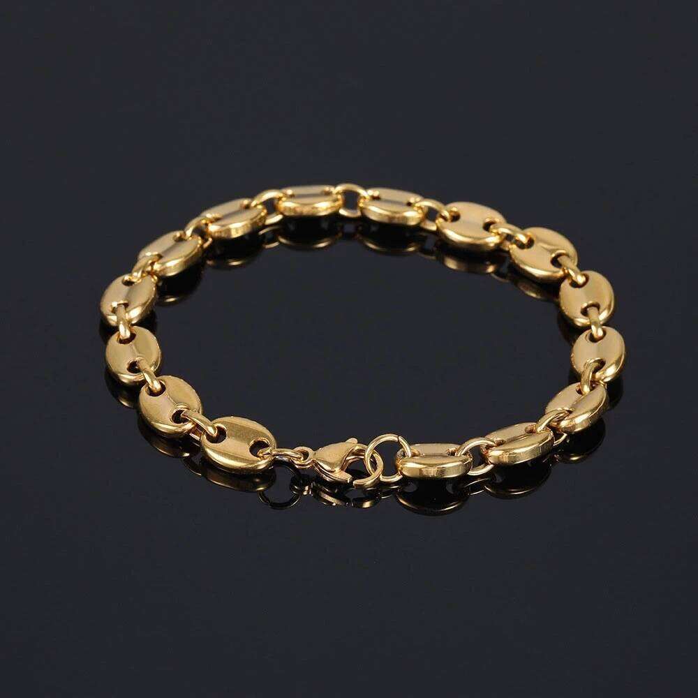 Valentine's Day New Coffee Beans Pig Nose Chain Bracelet Men Stainless Steel Jewelry Polished Strong Real Gold Plated Color 26W0116