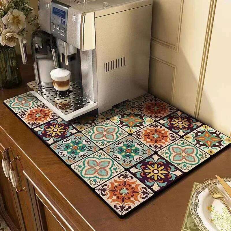 Diatomaceous Coffee Machine Kitchen Bar Absorbent Drainage Washable Thermal Insulation Scald Classical Floral Mat