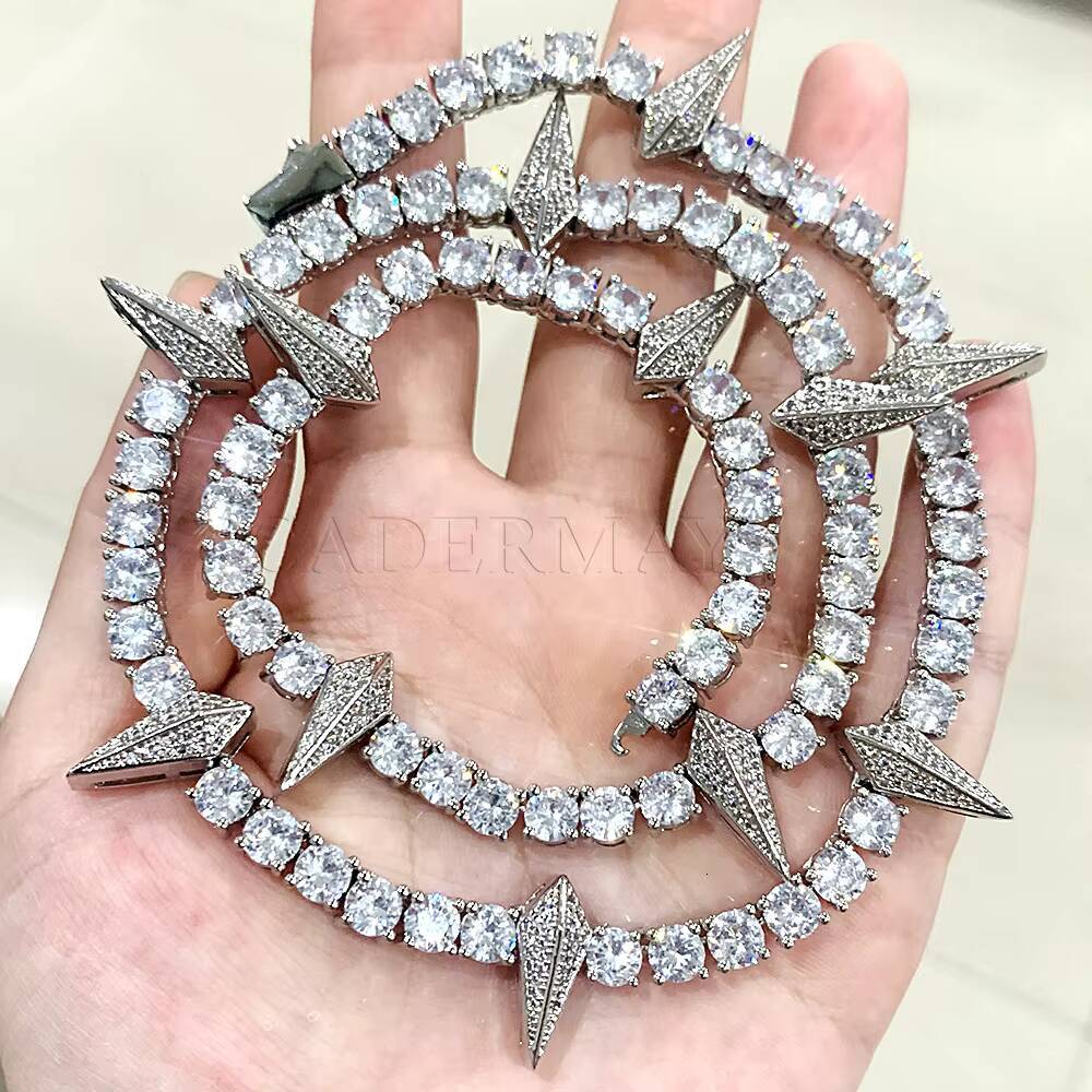 High Quality Hip Hop Jewelry 5mm Iced Out Moissanite Sterling Silver 925 Pointed Spike Pendant Tennis Choker Chain Necklace Men
