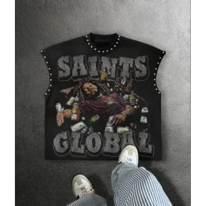 Men's T Shirts Punk Millennium Vintage T-Shirt Subculture Y2k Street Hip-hop Retro Personality Pure Print Loose Daily Casual Beach Sleeveless T-s