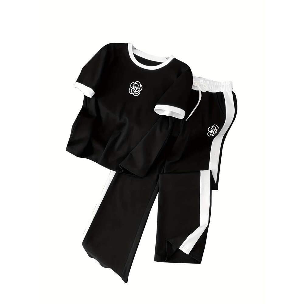 Women's Leisure Sports Suit New Two-piece Set High Waist Pants fashion Sports Sets Short sleeved sportswear, casual wear, wide leg pants