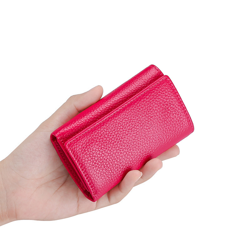 Top Layer Lychee Grain Leather Key Wallet for Women Short Multi-Functional Wallet 70 off Fashion Leather Home Door Key Wallet