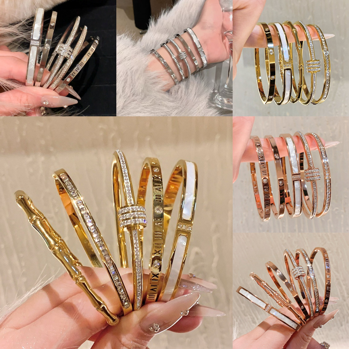 Non Tarnish Titanium Steel Bangles for Women Fashion Stackable Stainless Steel Bracelets Waterproof Jewelry Gift for Best Friends