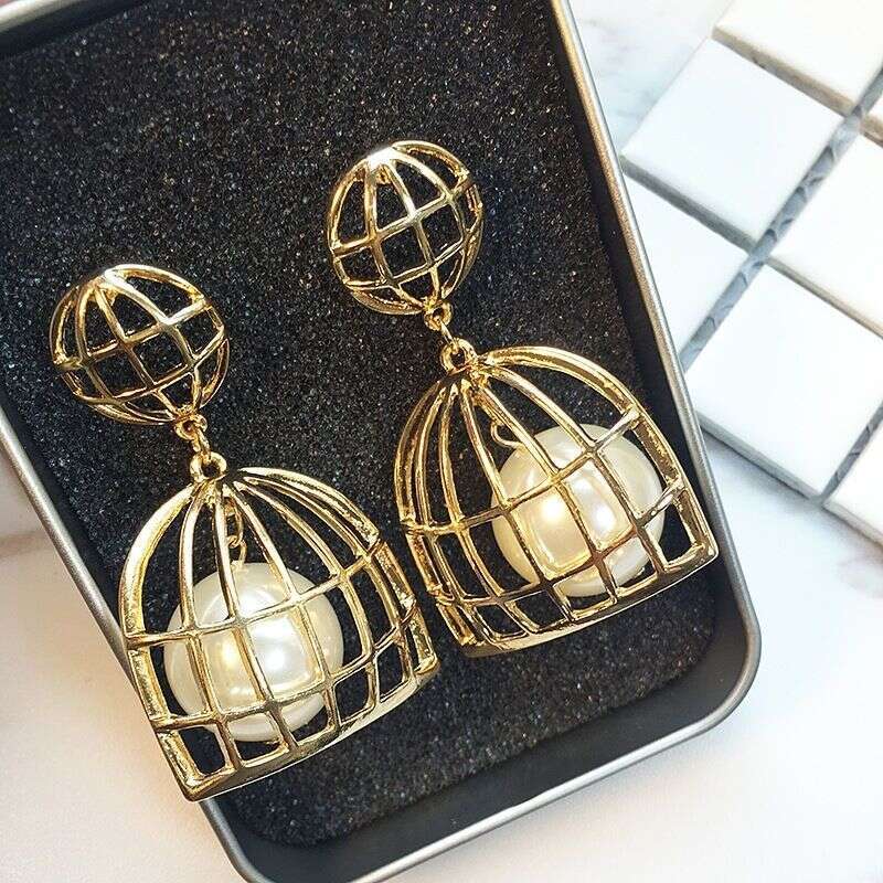 Exaggerated large pearl birdcage earrings niche design sense 2026 new popular European and American high-end earrings women's ea