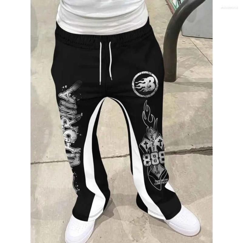 Men's Pants Casual Street Style Trendy Cross Print Fashionable Slightly Flared Black And White Color-Block Design Sweatpants Men