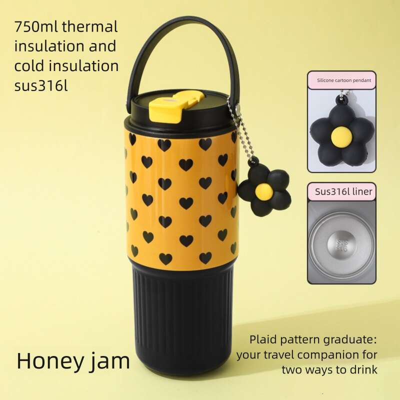 316 Stainless Steel Children's Thermos: Large Capacity Portable Handle Car Cup Outdoor Car Mounted Straw Water Cup