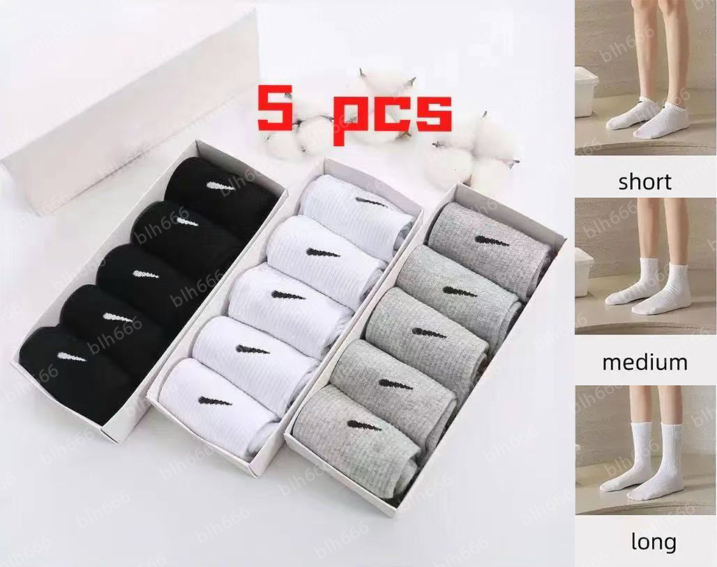 Socks Designer Womens Mens Socks Luxury Sports Socks Pure Cotton Black, White, Grey Classic Stockings Mid-length High Socks 5 Pairs