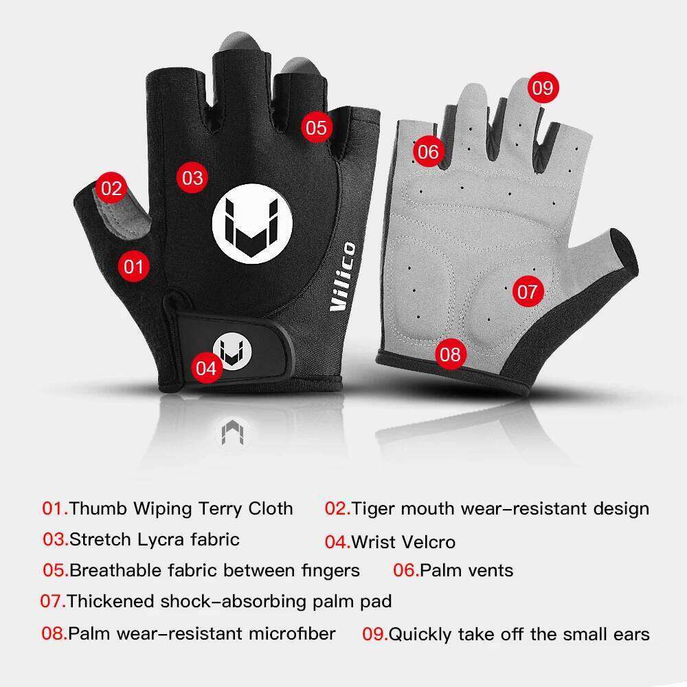 MTB Road Bike Half Finger Anti Slip Cycling Motorcycle Men Sport Fitness Bicycle Fingerless Gloves Y260115