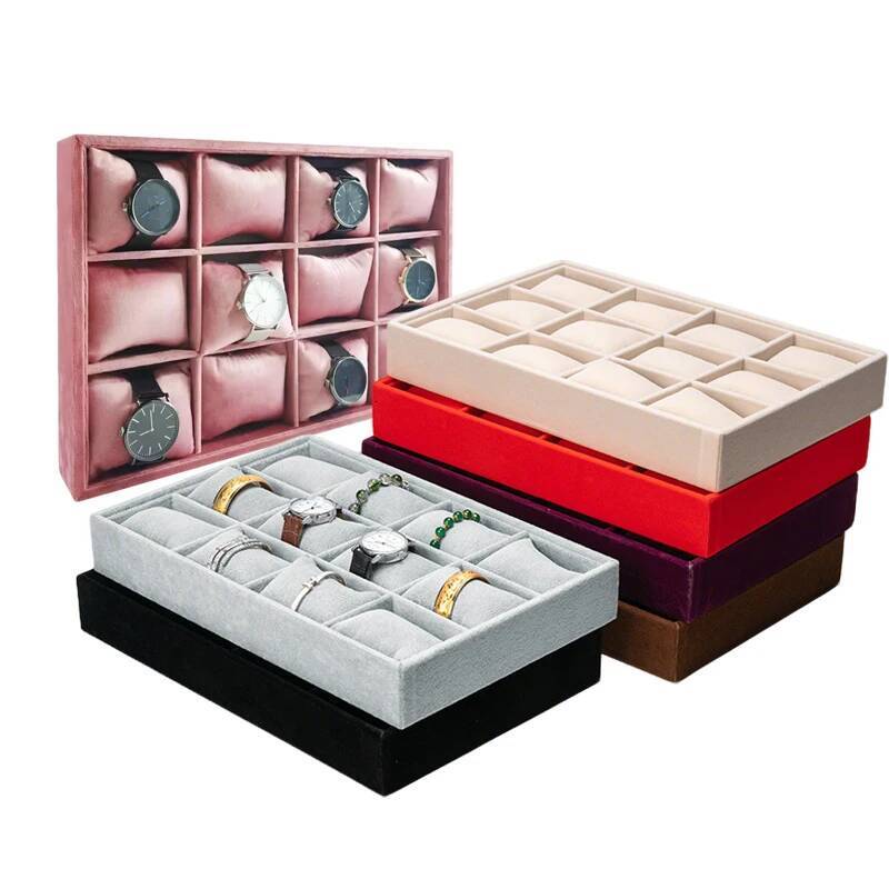 Velvet 12 Grid Stackable Jewelry Organizer with Adjustable Pillow,Watch Bracelet Bangle Necklace Display Tray for Store Counter ddmysept