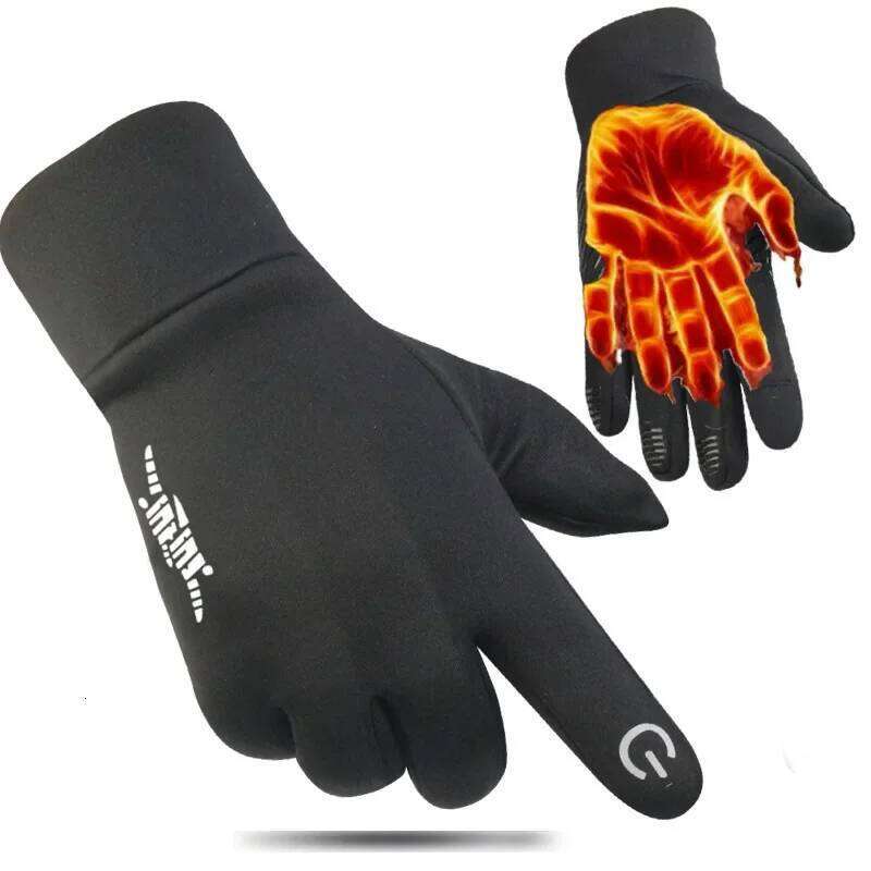 Black Winter Warm Full Fingers Waterproof Cycling Outdoor Sports Running Motorcycle Ski Touch Screen Fleece Gloves Y260115