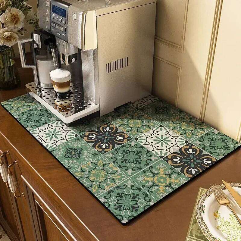 Diatomaceous Coffee Machine Kitchen Bar Absorbent Drainage Washable Thermal Insulation Scald Classical Floral Mat