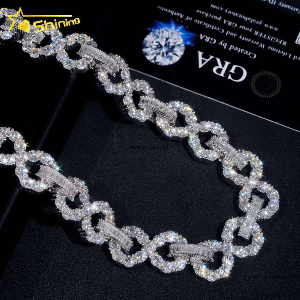 Super Shining Hip Hop Jewelry 16MM Big Stones 925 Sterling Silver VVS Moissanite Diamond Infinity Iced Out Cuban Link Chain 56