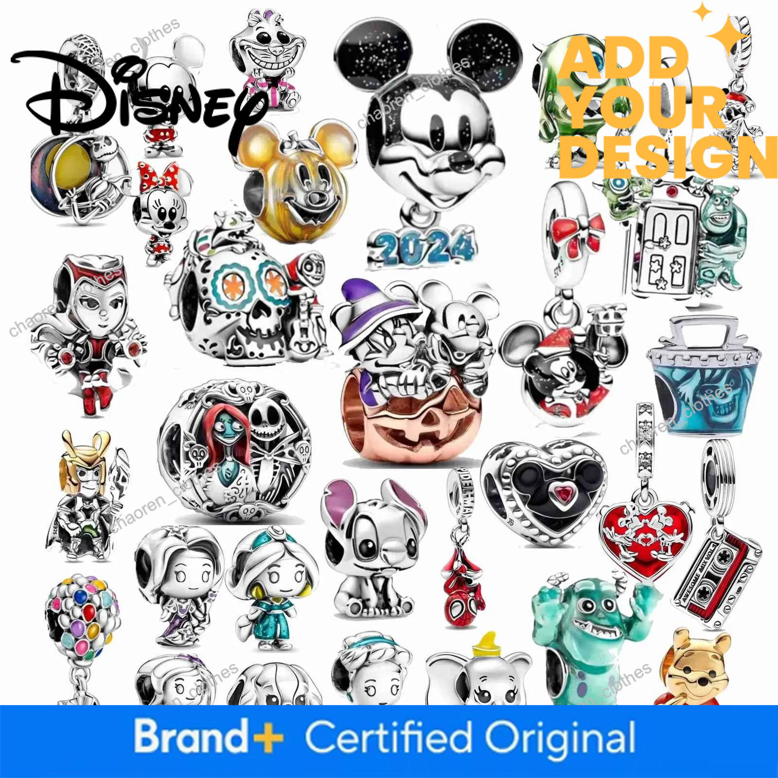 Disney 925 Silver DIY Beads Jewelry Charms Bracelet Mickey Minnie Princess Pumpkin Stitch Spiderman Marvel Twinkle Pandora Cute H251220