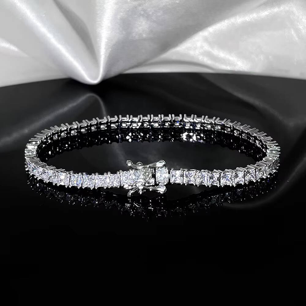 FOXI Factory Non Tarnish Manufacturer Customized OEM 16CM 44mm 5A square Cz Tennis Blink 925 Sterling Silver Tennis Bracelet